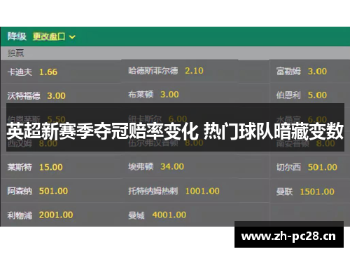 英超新赛季夺冠赔率变化 热门球队暗藏变数